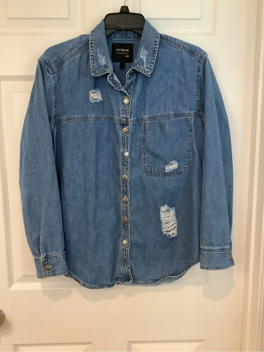 Cotton On Light Blue Distressed Denim Shirt Jacket